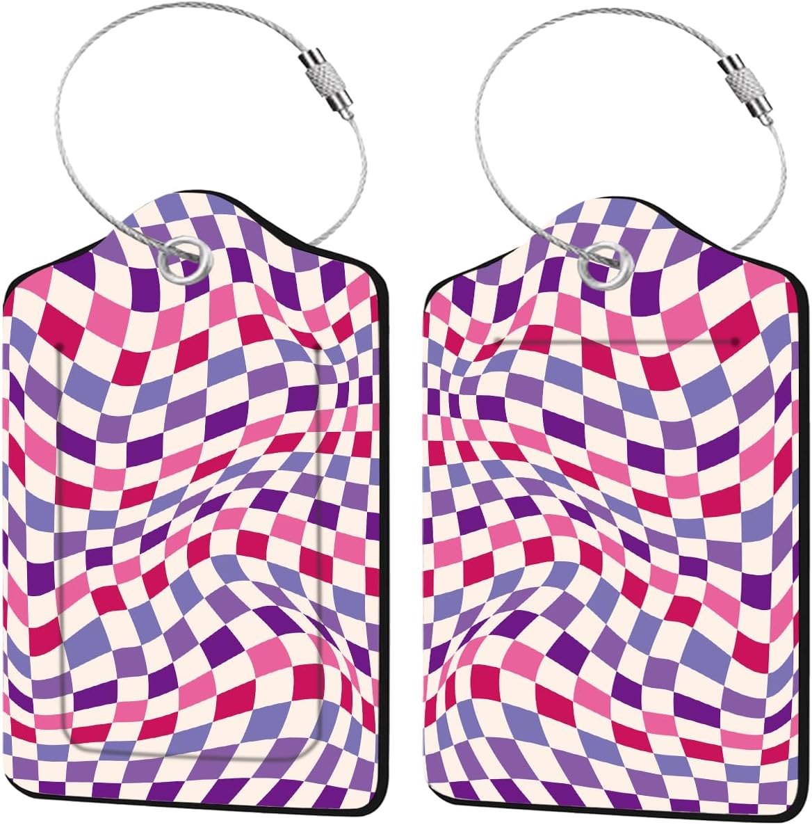 2 Pack Checkered Luggage Tags for Suitcases, Plaid Leather Luggage Tag Waterproof, Name ID Labels with Privacy Cover Suitcases Bag Luggage Tags for Travel, Travel Accessory Luggage Tag