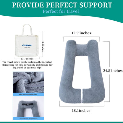 Travel Pillow Upgraded Version of Aircraft Travel Neck Pillow with Storage Bag, Sleep Pillows for Travel by Train, Car, or Plane, Supporting The Head and Body, Travel Pillow for Kids Grey