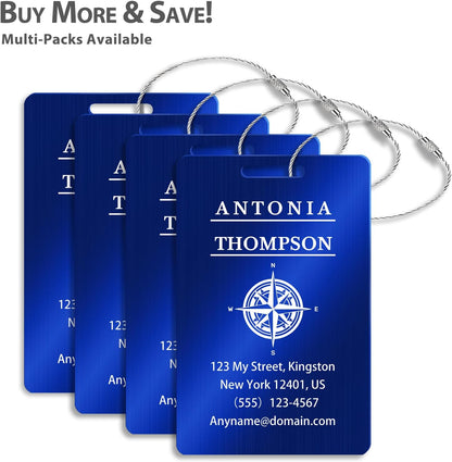 Personalized Luggage Tags for Suitcases (2/4/6/8 Pack) - Custom Engraved Metal Travel Tag, Customizable Pattern/Name/Text for Bags Backpacks Suitcases