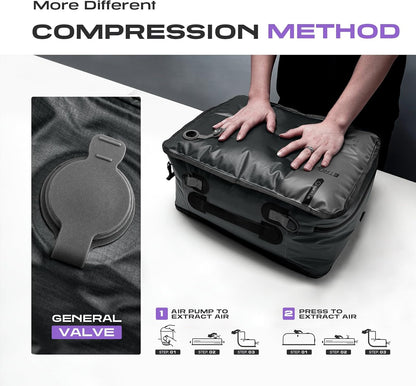 TPU Vacuum Bag for Travel, 70D Nylon Reusable Compression Bag with IP67 Waterproof Zipper, Compression Packing Cubes for Clothing, Space Saver Bags for Luggage and Backpack (Full Open, Grey,2Pcs)