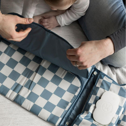 Tiny Twinkle Portable Diaper Changing Pad-Foldable Waterproof Changing Mat&Portable Changing Pad for Travel,Baby Changing Station with Smart Wipes Pocket&Storage (Blue Checkers)