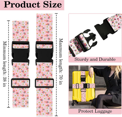 Strawberry Luggage Straps for Suitcases TSA Approved, Luggage Identifiers for Suitcase, Adjustable Suitcase Strap for Baggage Security with Cute Patten, Travel Necessary Accessories