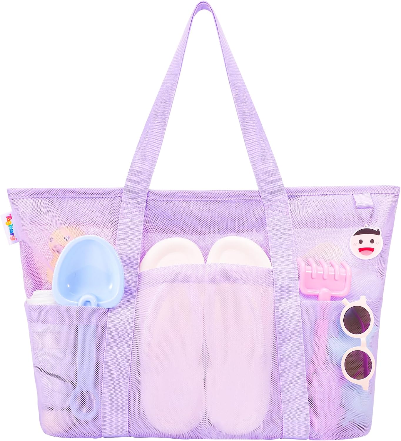 Tagitary Mesh Beach Bag with Zipper Large Beach Tote Waterproof Sandproof with 8 Pockets for Toys Pool Bag Beach Accessories