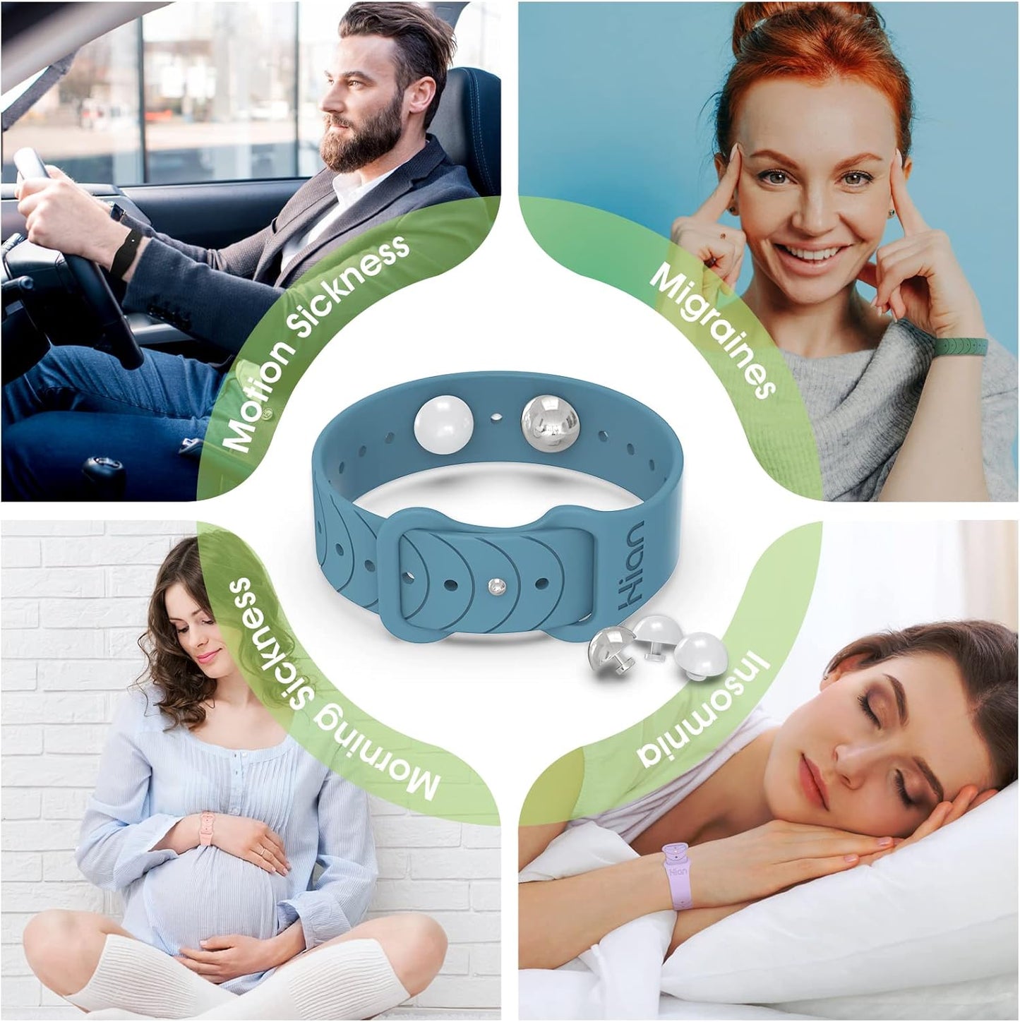 Hion Motion Sickness Bracelets Sea Sickness Wristbands for Motion Sickness/Morning Sickness/Pregnancy Nausea Anti Nausea Bands Acupressure Wristband Motion Sickness Bands（1Pair Black）