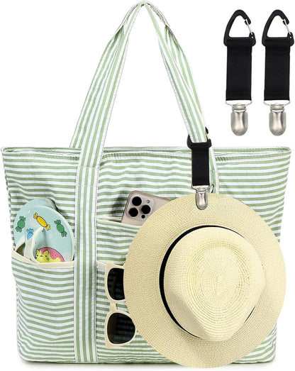 LEDAOU Beach Bags for Women, Beach Bags Waterproof Sandproof, Packable Beach Tote Bag with Zipper Travel Sports