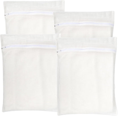 4-Piece White Large Durable Organic Cotton Mesh Laundry Bags with Sturdy Zippers and Breathable Mesh are Delicate Laundry Bags for Underwear, Clothes, Pants and Socks