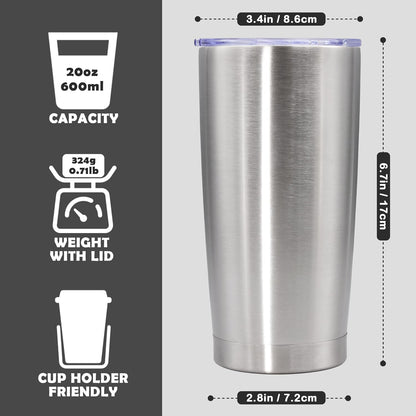 20oz Tumbler Stainless Steel Tumbler Cup with Lid Vacuum Insulated Double Wall Travel Mug, Durable Powder Coated Travel Coffee Tumbler Mug for Hot & Cold Drinks, Stainless Steel,4 Pack