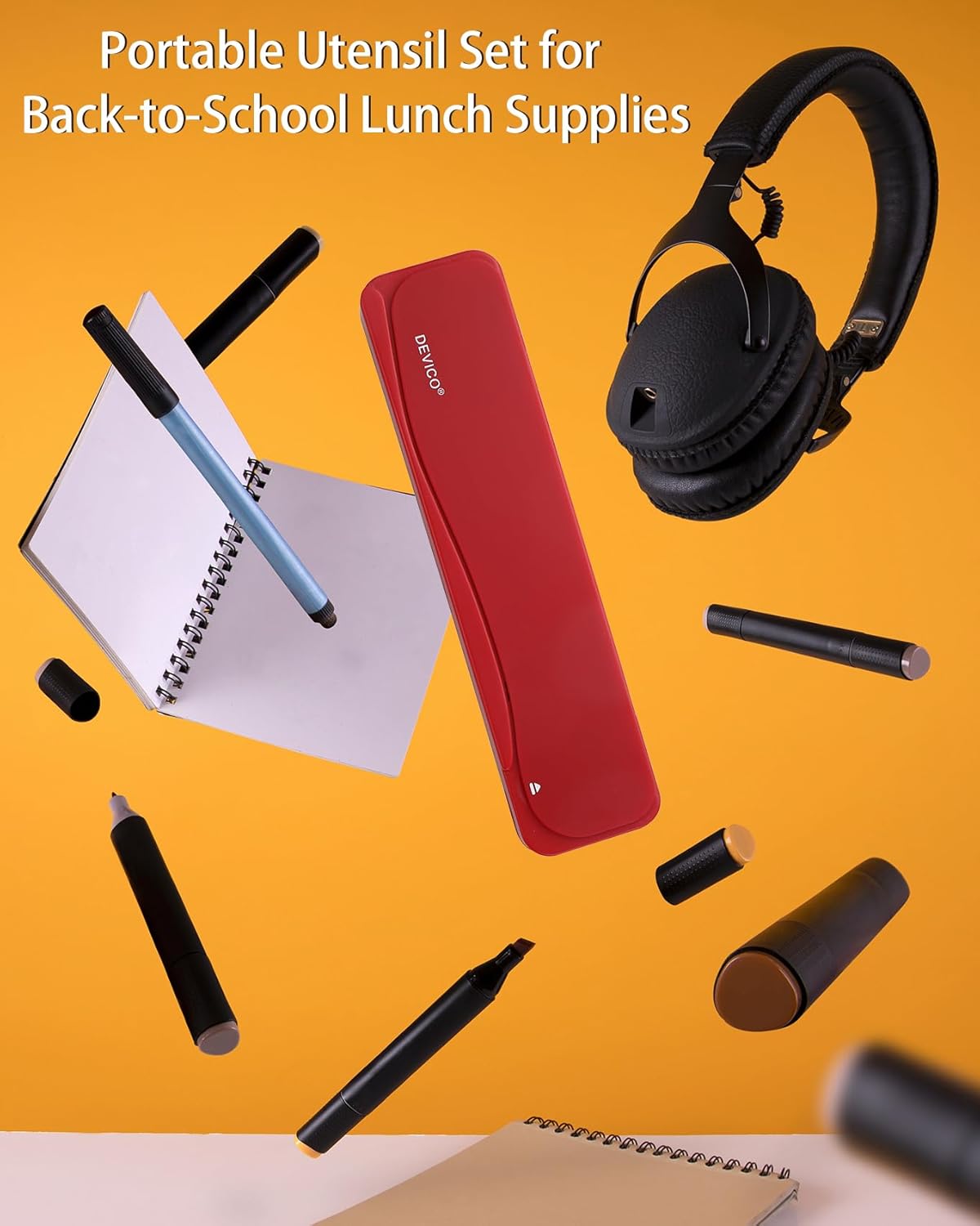 DEVICO Travel Utensils With Case, 18/8 Stainless Steel Camping Utensils, Reusable Portable Silverware Cutlery Set For Lunch Box, Include Fork Spoon Chopsticks