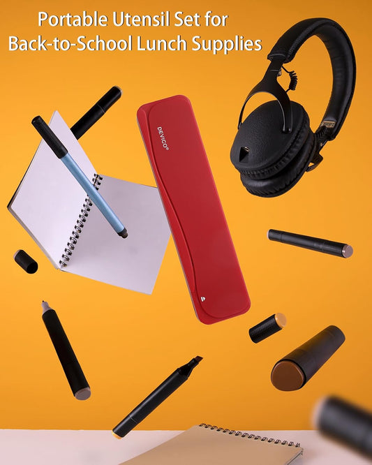 DEVICO Travel Utensils With Case, 18/8 Stainless Steel Camping Utensils, Reusable Portable Silverware Cutlery Set For Lunch Box, Include Fork Spoon Chopsticks