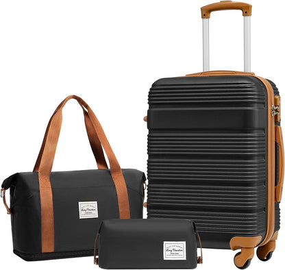 LONG VACATION 3 Piece Carry On Luggage 20 Inch Suitcase with Spinner Wheels, ABS+PC Hardshell Suitcase set with TSA Lock & YKK Zipper
