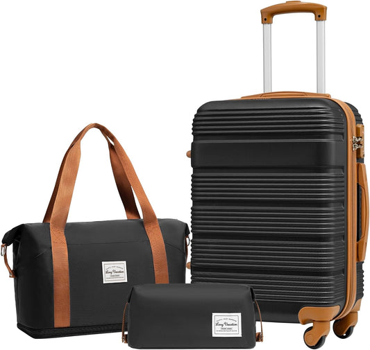 LONG VACATION 3 Piece Carry On Luggage 20 Inch Suitcase with Spinner Wheels, ABS+PC Hardshell Suitcase set with TSA Lock & YKK Zipper