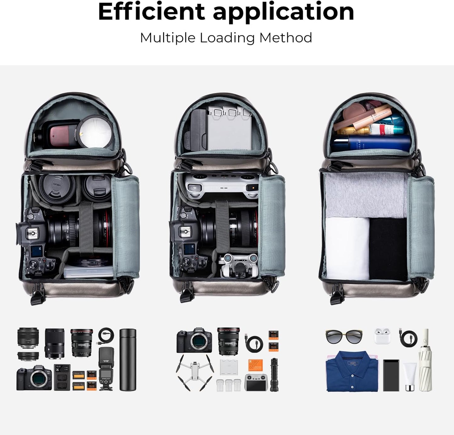 K&F Concept Camera Sling Bag Crossbody Bag Camera Shoulder Backpack DSLR/SLR/Mirrorless Photography Bags Compatible with Canon/Nikon/Sony/Fuji/Gopro/DJI