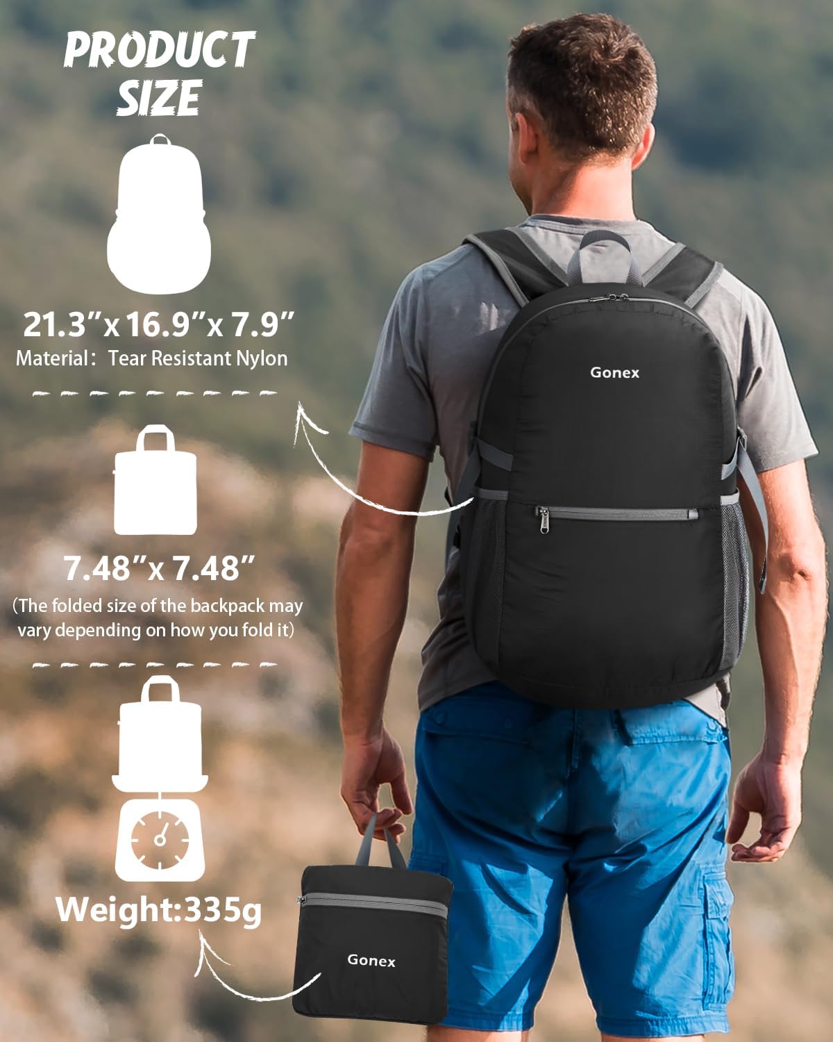 Gonex 30L Ultra Lightweight Packable Backpack, Handy Foldable Daypack for Camping Outdoor Travel Cycling Backpacking