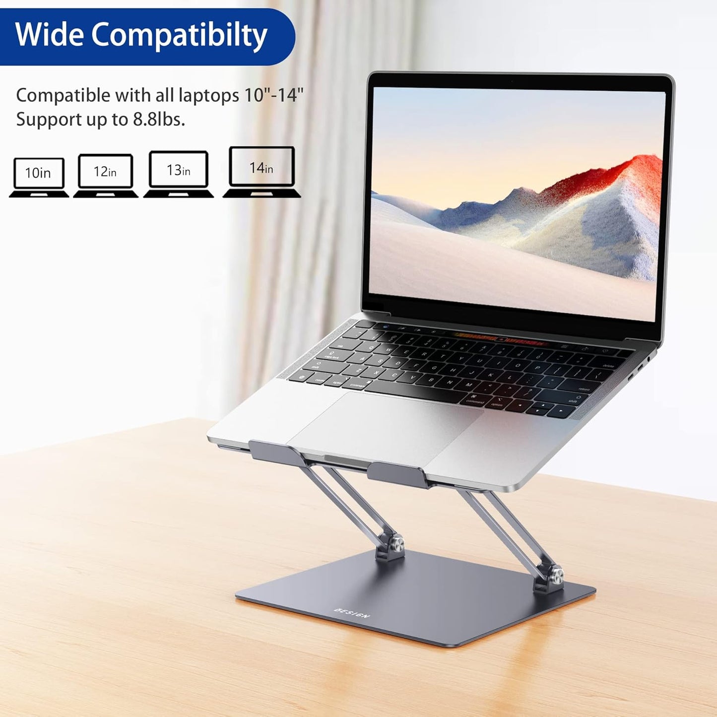 BESIGN LS10 Aluminum Laptop Stand, Ergonomic Adjustable Notebook Stand, Computer Holder Compatible with Air, Pro, Dell, HP, Lenovo More 10-14" Laptops, Space Gray