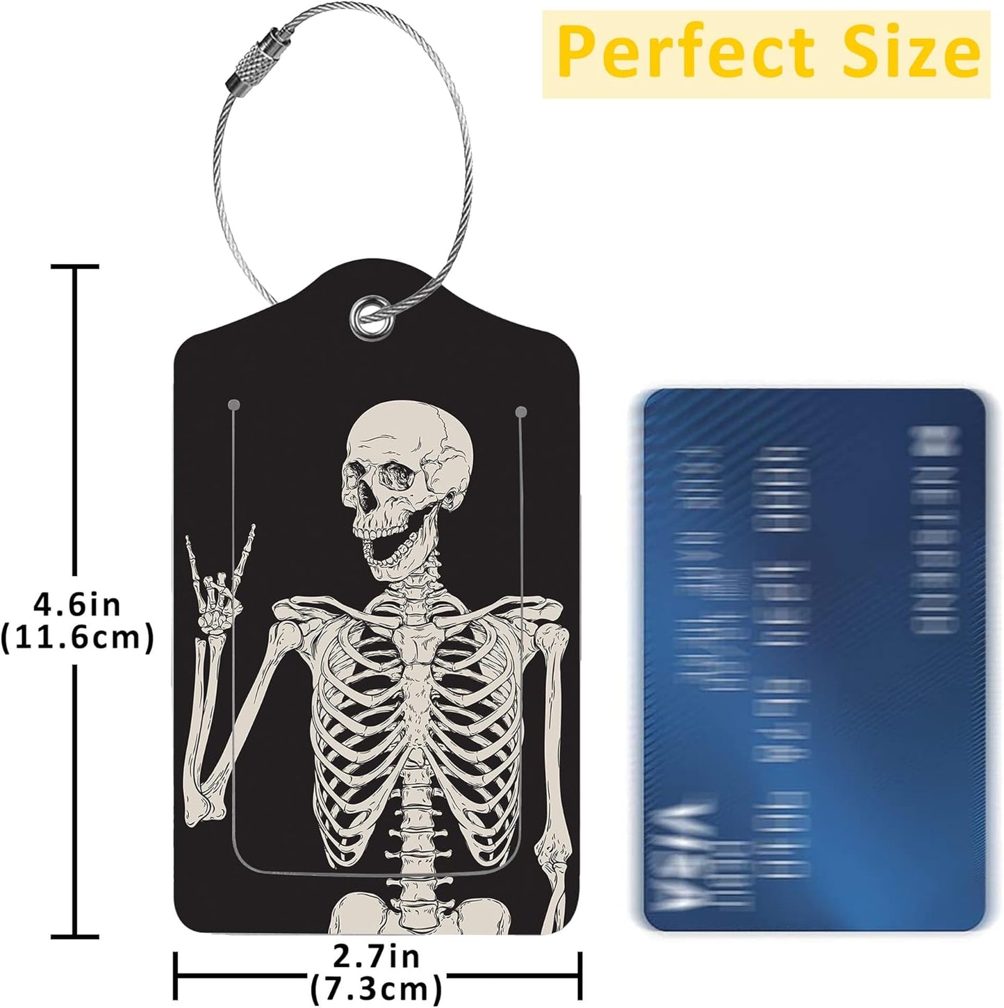 2 Pack Luggage Tag for Suitcase,Human Skeleton PU Leather Suitcase Tags Identifiers with Privacy Name Address Labels and Durable Steel Loop for Women Men Travel