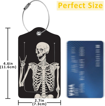 2 Pack Luggage Tag for Suitcase,Human Skeleton PU Leather Suitcase Tags Identifiers with Privacy Name Address Labels and Durable Steel Loop for Women Men Travel