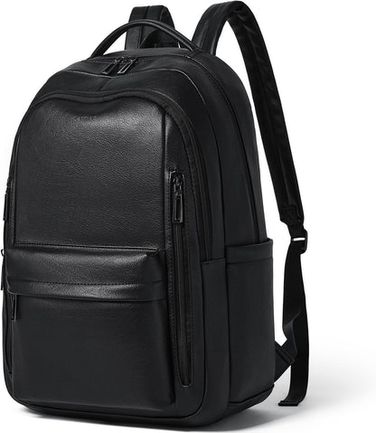 30L Business Laptop Backpack for Women Men, Travel Work Backpack Purse Faux Leather College Bookbag fits 15.6" Laptop - Black