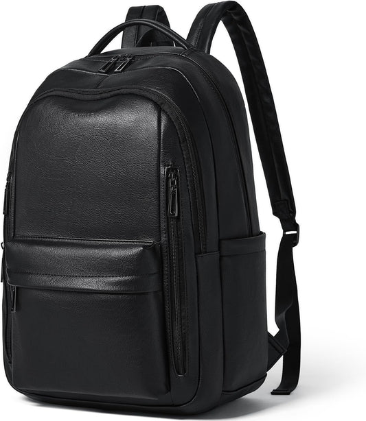 30L Business Laptop Backpack for Women Men, Travel Work Backpack Purse Faux Leather College Bookbag fits 15.6" Laptop - Black