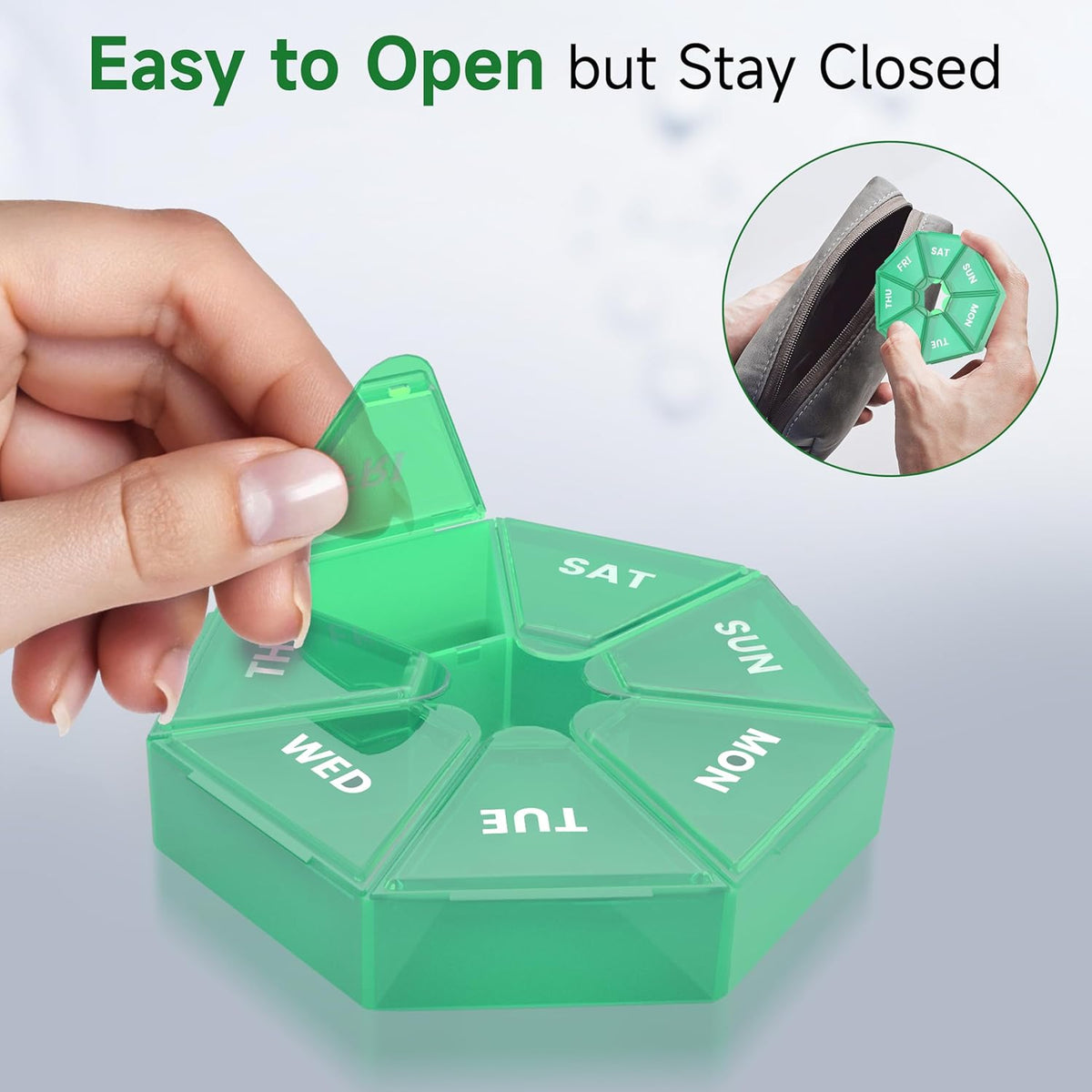 Weekly Pill Organizer, 2 Pack Portable Pill Box Medicine case 6 Colors (Seven Day) New Edition for Vitamin/Fish Oil/Pills/Supplements-Arthritis Friendly (Cyan)