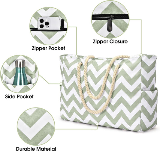 Becokan Beach Bags for Women Large Waterproof Beach Tote Bag Zipper Beach Bags Waterproof Sandproof Swim Pool Bag Large Tote