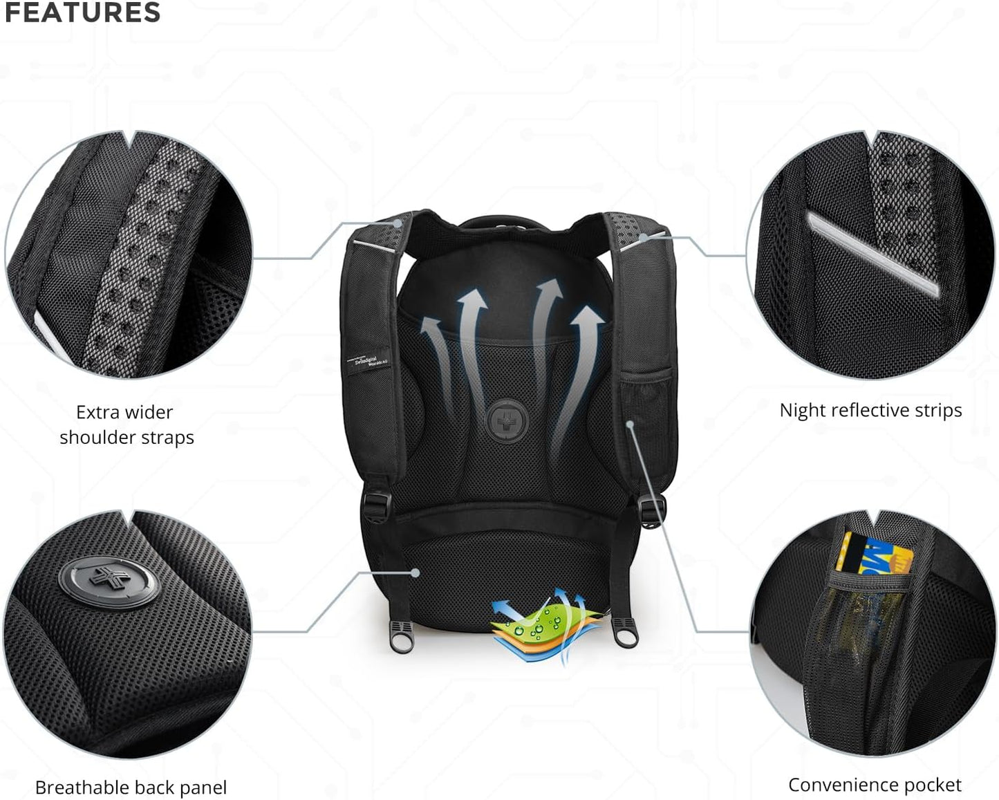 Swissdigital Design Men's Laptop Backpack for College and Business Travel with Integrated USB Charging Port and RFID Protection Fits Laptops up to 15.6 in, Black | J14-BR