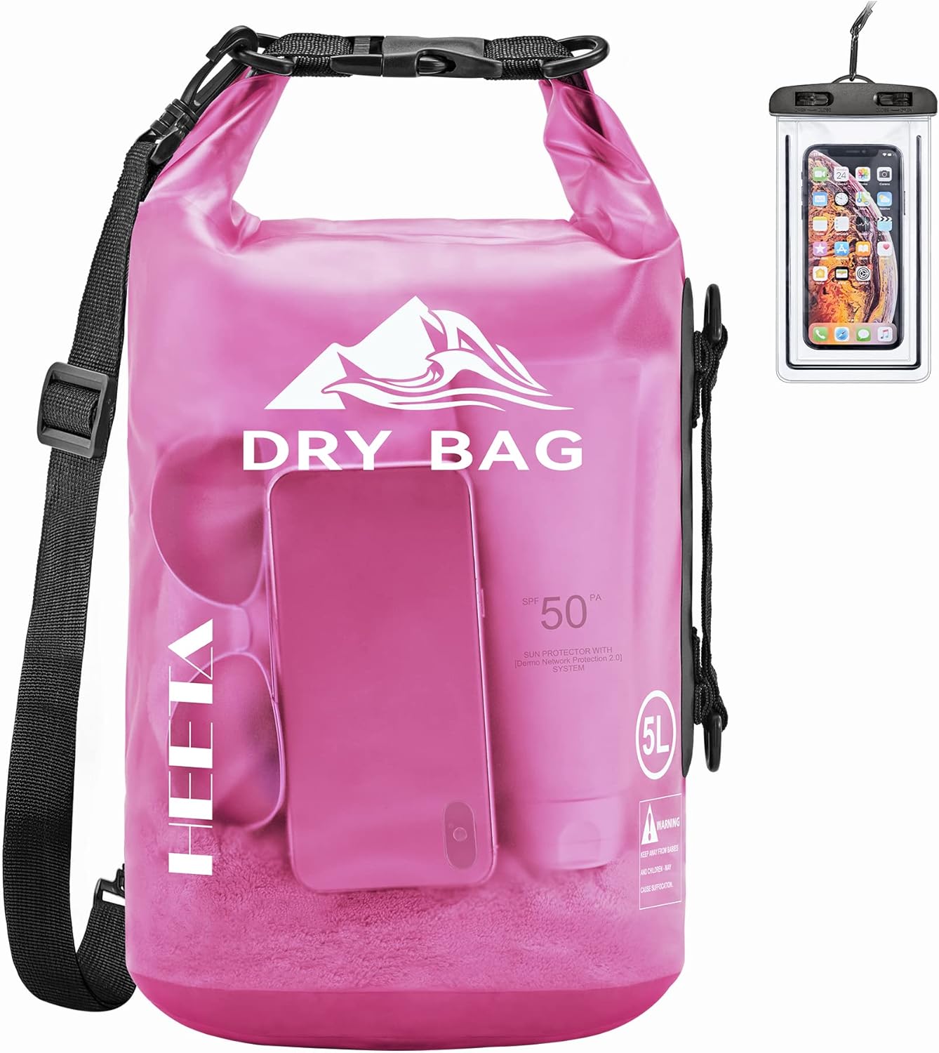 HEETA Dry Bag Waterproof for Women Men, 5L/10L/20L/30L/40L Roll Top Lightweight Dry Storage Bag Backpack with Phone Case for Travel Swimming Boating Kayaking Paddle Board Camping Beach Accessories