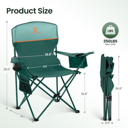 HIGH POINT SPORTS 2 Pack Portable Camping Chair for Adults, Folding Outdoor Camp Chair Lightweight Lawn Chairs Folding Collapsible Chair for Camping, Tailgates, Beach, Green, Support 225lbs