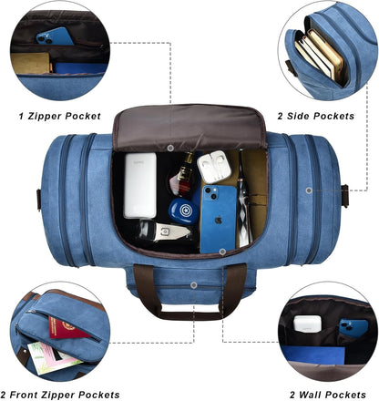Litvyak Duffle Bag for Travel, 50L Canvas Travel Duffel Bags Overnight Weekend Gym Carry On Luggage Bag for Men & Women(Blue)
