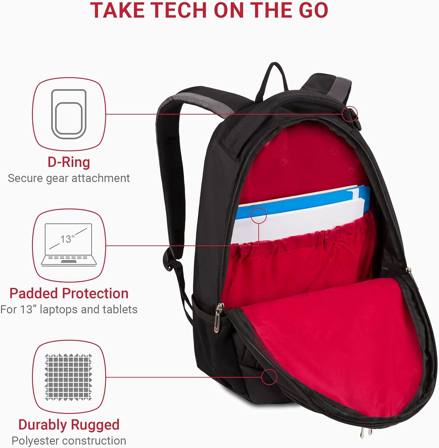 SwissGear 1186 Bungee Backpack, Black/Grey, 17-Inch