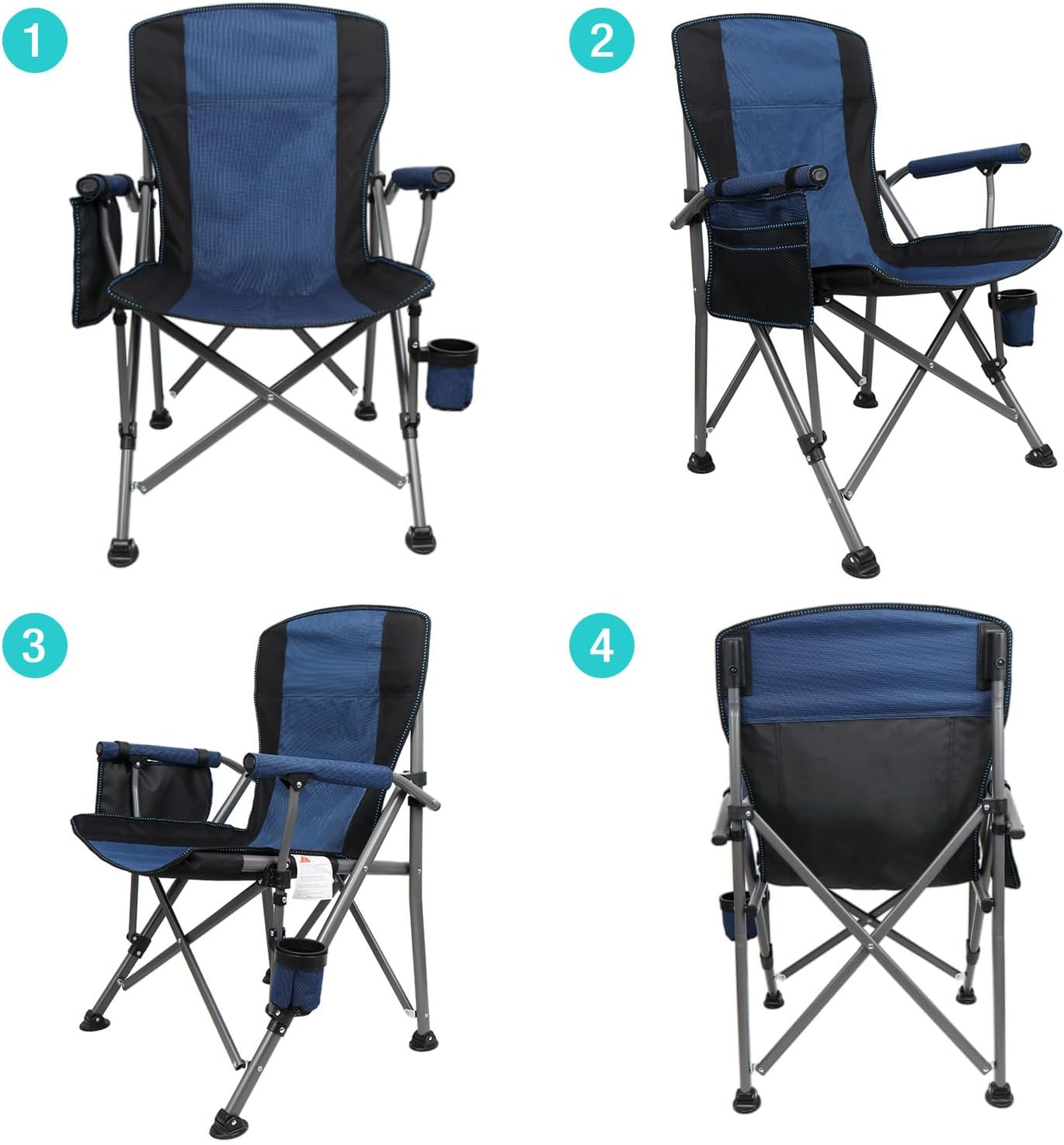 Camping Chair for Adults Heavy Duty Outdoor Patio Lawn Chairs Portable Support 350 LBS High Back Padded Oxford with Armrests, Storage Bag, Cup Holder, for Outside Fishing, Camping, Foldable