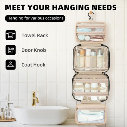 BAGAIL Hanging Toiletry Bag for Women Water-resistant Cosmetic Bag Large Capacity Travel Makeup Organizer for Full-Sized Travel Essentials(Standard, Black)