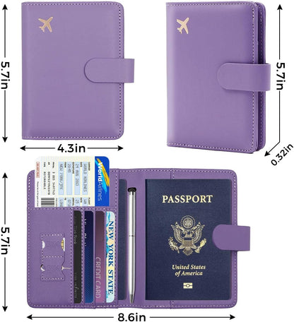 Melsbrinna Premium Leather Passport Holder Covers Case, Waterproof Rfid Blocking Travel Wallet Passport Holder with Pen Holder, Cute Passport Book for Women/Men
