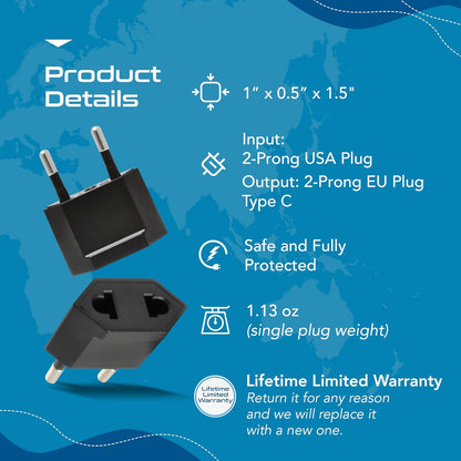 Ceptics USA, Canada to European Plug Adapter - Type C Adapter compatible in Europe, Canada to European travel plug adapter Ideal for Phones, Camera & More - CE Certified - RoHS Compliant - 12 Pack