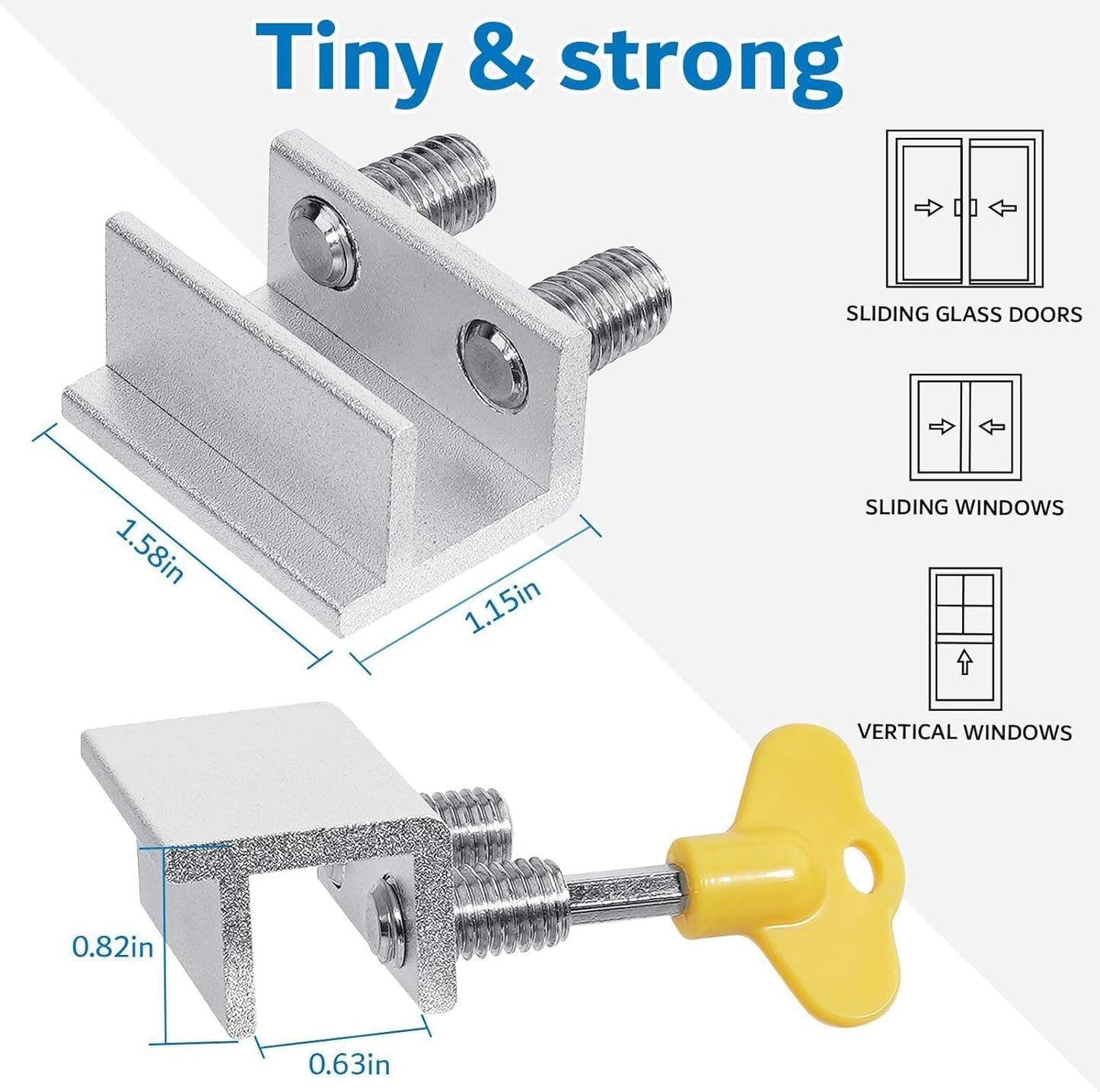 Sliding Window Locks,for Horizontal Sliding Windows,Window Security Lock with Key,Adjustable Aluminum Easv to Install Window Stopper,Window Locks for Up and Down Windows (8 Sets Silver)