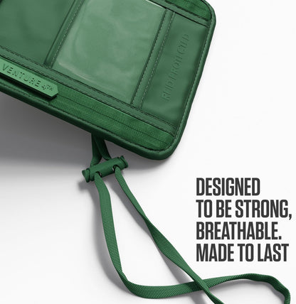 VENTURE 4TH Passport Holder Neck Wallet with RFID Blocking Nylon Lining - Hidden Neck Pouch for Travel (Sleek Army Green)