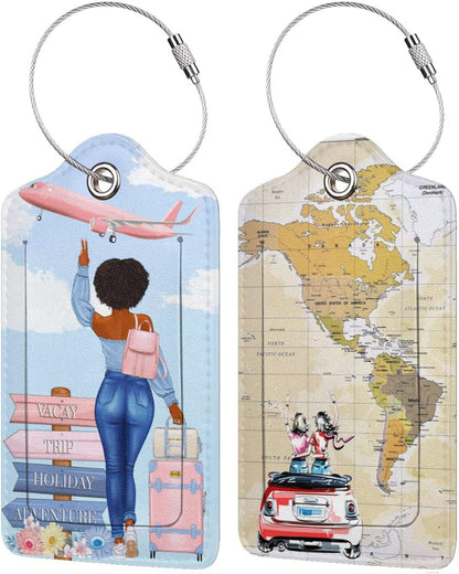 2 Pack Travel Luggage Tags for Suitcases Women Men Kids, Bag Tags for Leather Luggage with Waterproof Suitcase Tags Privacy Cover Name ID Label Steel Loop for Travel Bag Suitcase (Travel)