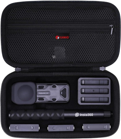 XANAD Hard Case for Insta360 X5/X4/X3/X2 Waterproof 8K 360 Action Camera,114CM Selfie Stick- Storage Carrying Bag(Black)