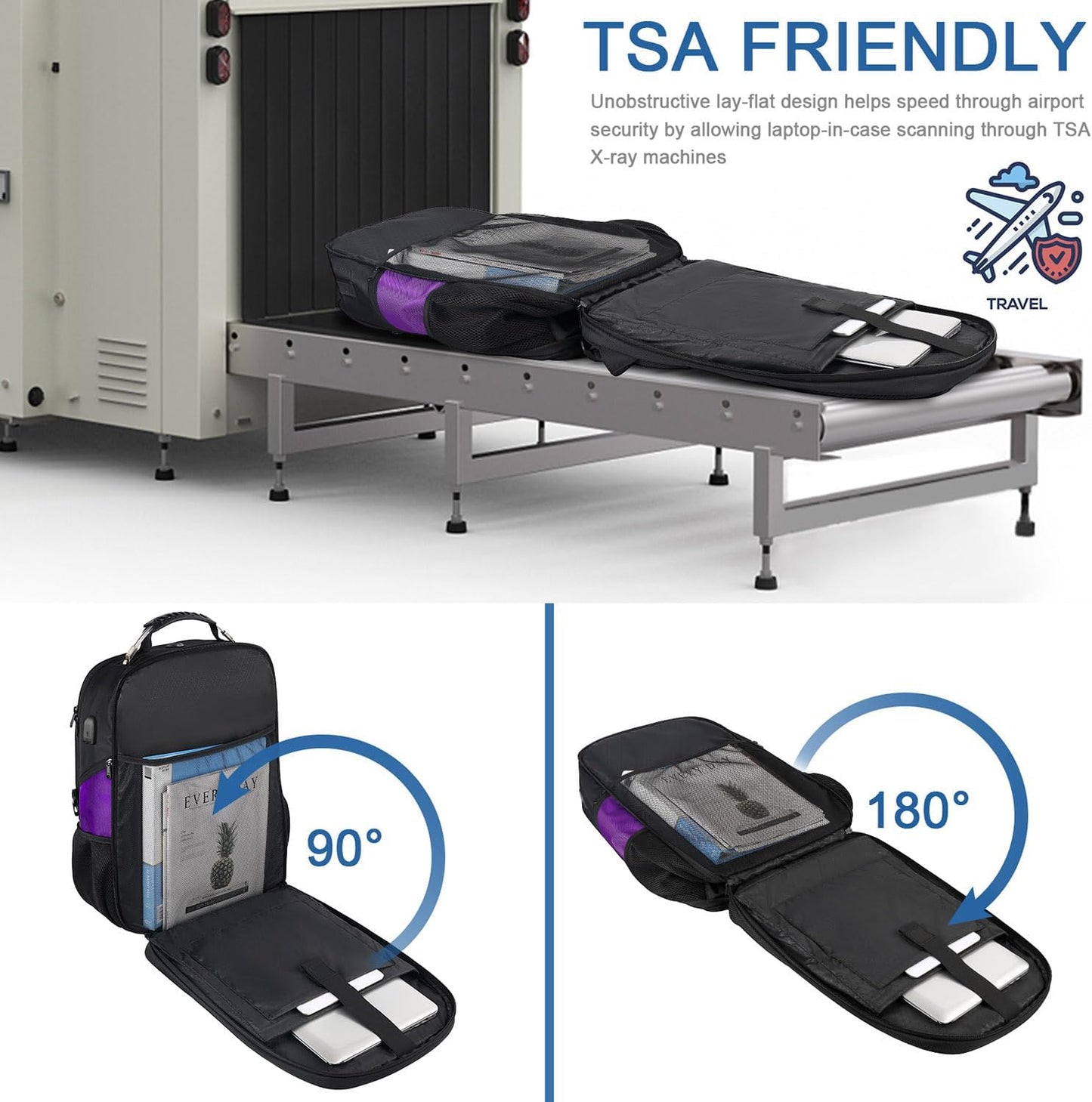 Z-MGKISS 52L Travel Backpack for Women, Large Waterproof Anti-Theft Backpack 17.3 Inch with USB Port, TSA-Approved Daypack, Gifts for Women Teacher Business College, Purple