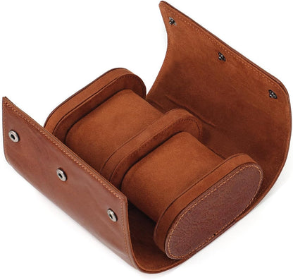 JOYIR Genuine Leather Watch Roll for 2 Watches | Double Watch Travel Case Organizer with Pillows | Portable Storage & Display for Men & Women | Ideal Gift for Father's Day, Birthday