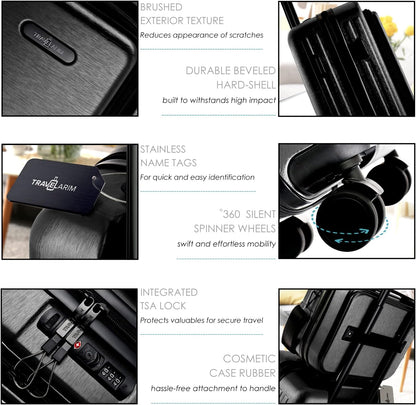 22 Inch Carry On Luggage 22x14x9 Airline Approved, Carry On Suitcase with Wheels, Hard-shell Carry-on Luggage, Durable Luggage Carry-On, Black Small Suitcase with Cosmetic Case