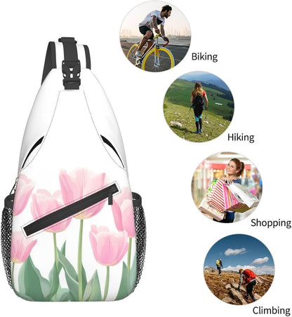 SUPLUCHOM Sling Bag Tulip Flower Hiking Daypack Crossbody Shoulder Backpack Travel Chest Pack for Men Women