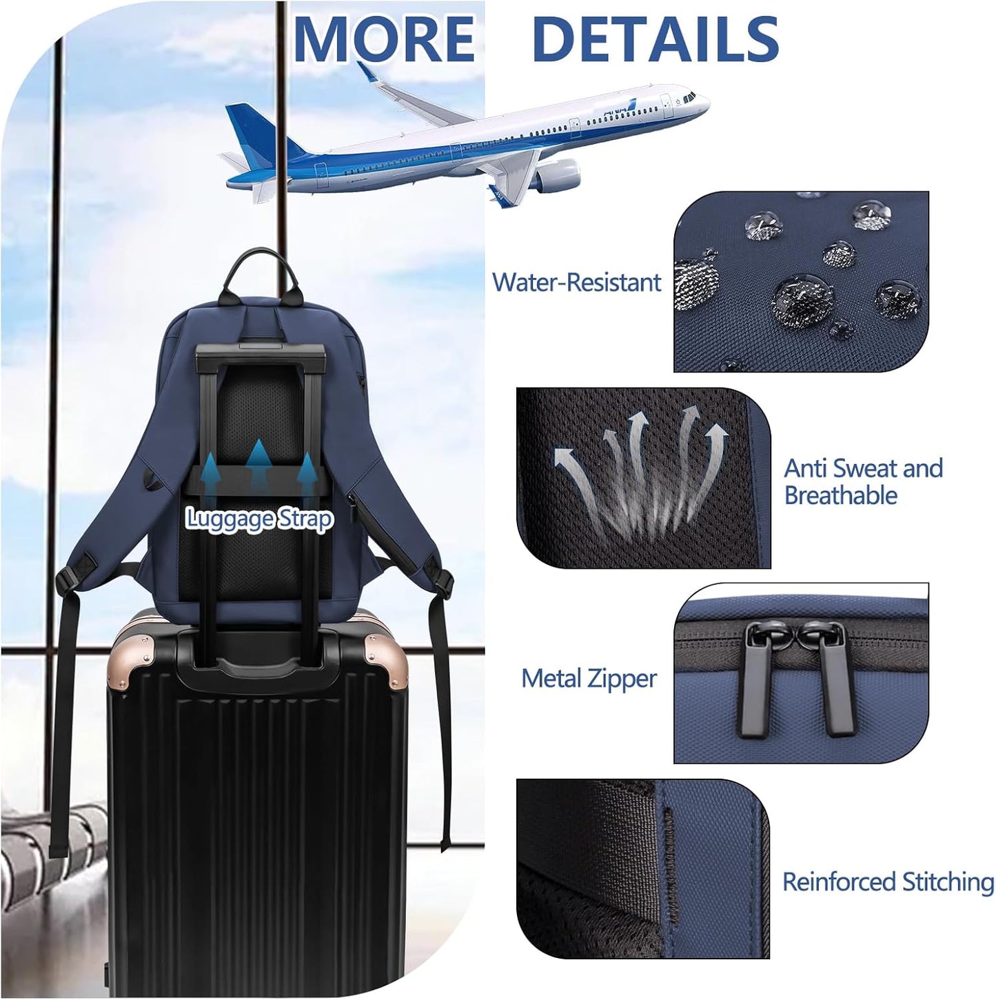 Business Backpack for Men Lightweight Commute Laptop Backpack Anti-Theft Water Resistant Backpack for 17.3 Inch Computer for Daily Office Work with Small Bag (Blue)