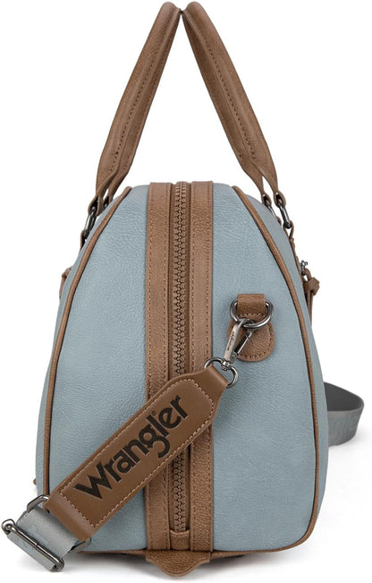 Wrangler Travel Duffel Bag Large Weekender Bag for Women Designer Carry on Overnight Bag for Trips Leather Luggage Bag Jean WG185-5110JN