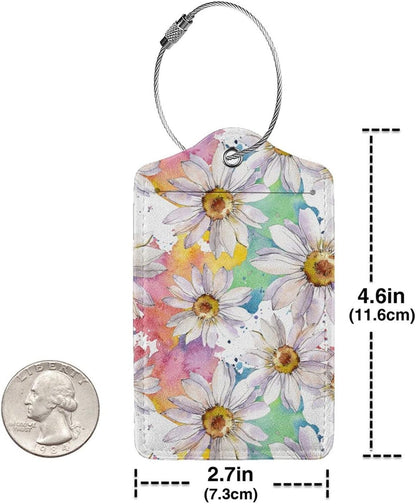 Colorful Daisy Flower Luggage Tags Suitcase Tag Privacy Name ID Card Spring Floral Travel Bag Labels with Stainless Steel Loop for Women Men Girls Set of 2