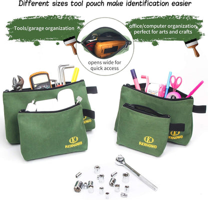 4 Pcs Upgrade Canvas Zipper Tool Pouch, 20 oz Heavy Duty Tool Bag, Water Resistant Utility tools Organizer, 7.5/9.5/11.5/13 inch Spacious Storage Pouches with Dependable YKK Nylon Zippers by KERNOWO