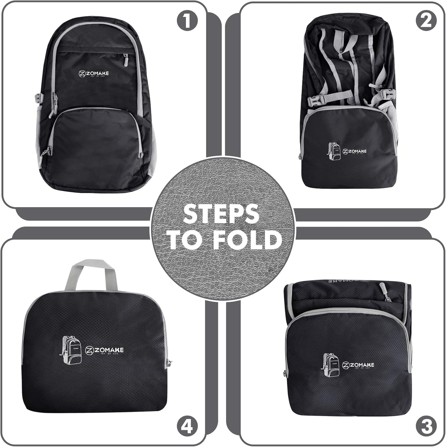 ZOMAKE Lightweight Packable Backpack 30L, Foldable Hiking Backpacks Water Resistant Compact Folding Daypack for Travel(Black)