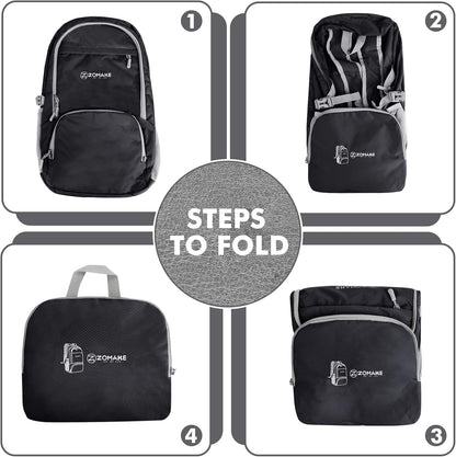 ZOMAKE Lightweight Packable Backpack 30L, Foldable Hiking Backpacks Water Resistant Compact Folding Daypack for Travel(Black)
