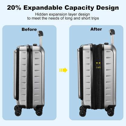 Expandable Carry On Luggage Airline Approved, 20 Inch Lightweight ABS+PC Hard Shell Suitcases with Front Pocket, Spinner Wheels, TSA Lock (Dark Gray, 1PC)