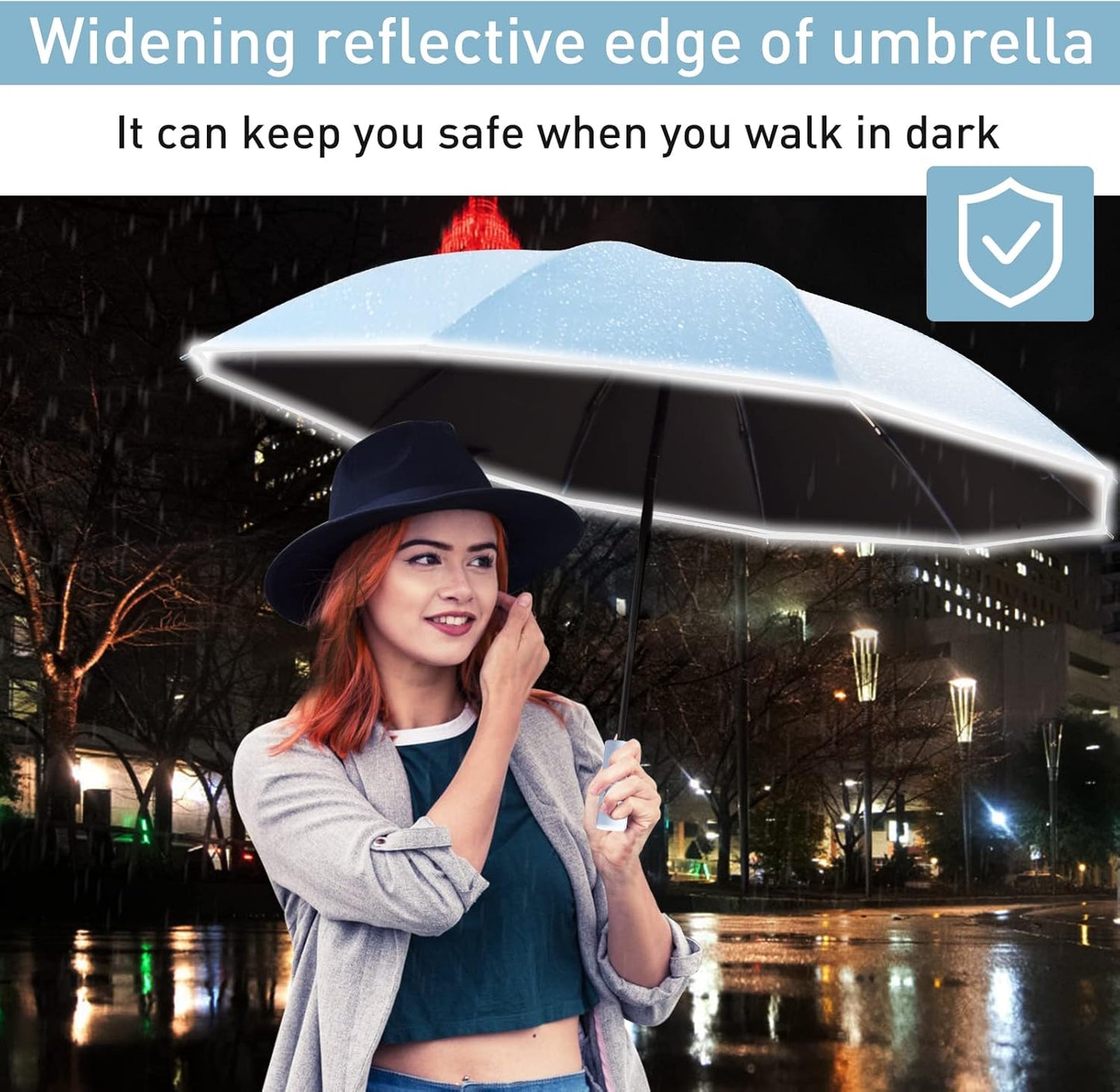 Bodyguard Inverted Umbrella - Large Windproof for Rain & Sun, Compact Reverse With Reflective Stripe, Teflon-Coated for Women Men, Travel Folding With Cover Bag