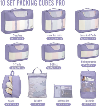 Veken 10 Set Packing Cubes for Travel Essential, Suitcase Organizer Bags in 4 Sizes, Carry-On Luggage Accessories with Large Laundry & Hanging Toiletry Bag, Must-Have for Airplane, Road Trip & Camping